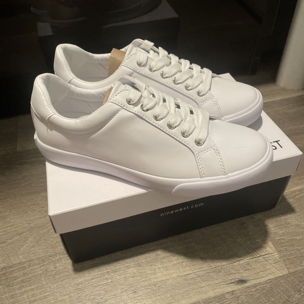 Nine West Layna White Sneakers Women's Size 7.5 M Casual Lace Up Shoes NIB"